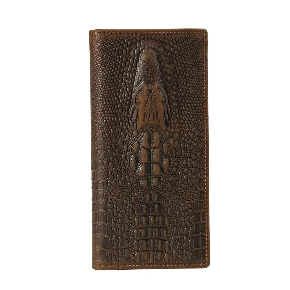 

Tiding Crocodile Pattern Cowhide Men's Long Wallet Fashion Money Purses Design Dollar Slim Purse Standard Wallet Brown 41006