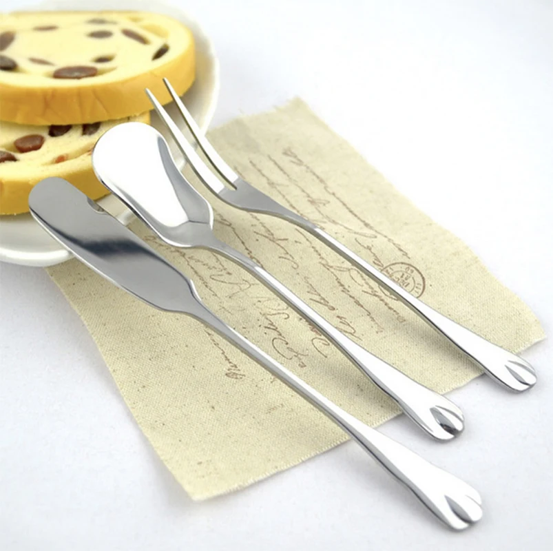3pcs/set Breakfast 410 stainless steel cutlery butter knife fruit fork