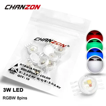 10 Pieces 3W LED Light Bulb Lamp RGBW 8 pins 300mA-350mA High Power 3 W Watt Red Green Blue White Chip 3Watt Colorful COB Beads