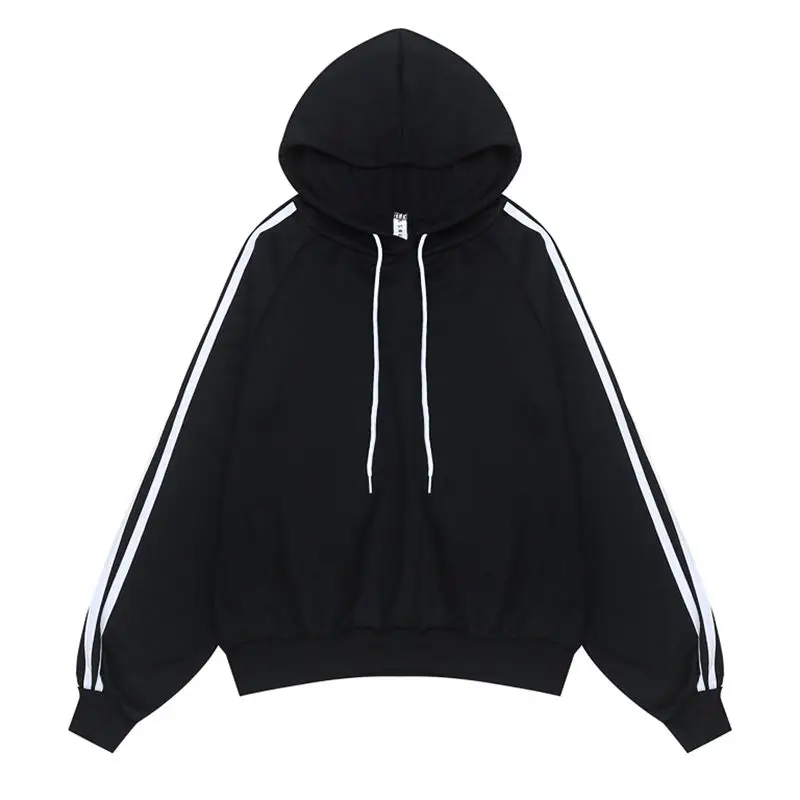 

PERHAPS U black white striped hoodies pullovers casual H0006