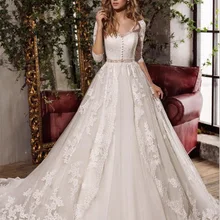 Свадебное платье Vivian's Bridal Illusion с v-образным вырезом на спине, с коротким рукавом, с поясом, длина до пола, Кружевная аппликация, заказное свадебное платье