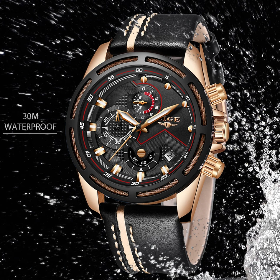 Lige мужские часы модные спортивные кварцевые часы кожаные мужские часы лучший бренд роскошные золотые водонепроницаемые часы бизнес класса Relogio Masculino