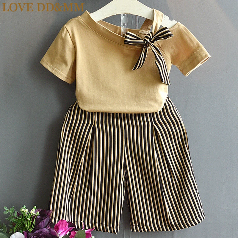 

LOVE DD&MM Girls Sets 2019 Summer New Children's Clothing Girl Western Style Fun Bow Strapless T-Shirt + Wide Leg Pants Suit