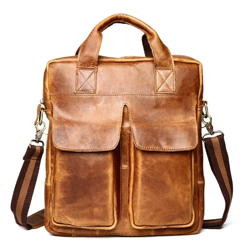 

Vintage Genuine Leather Men Briefcases Laptop Bag 14" Handbags Crazy Horse Cowhide Casual Men Travel Shoulder bags Crossbody Bag