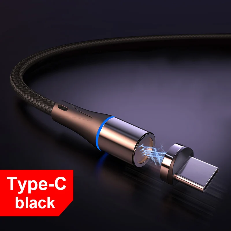 Romichw светодиодный индикатор 3A провод для быстрой зарядки Магнитный usb type C кабель Oneplus 6T для Xiaomi Redmi Note 7 K20 Pro для samsung S9 - Цвет: Black