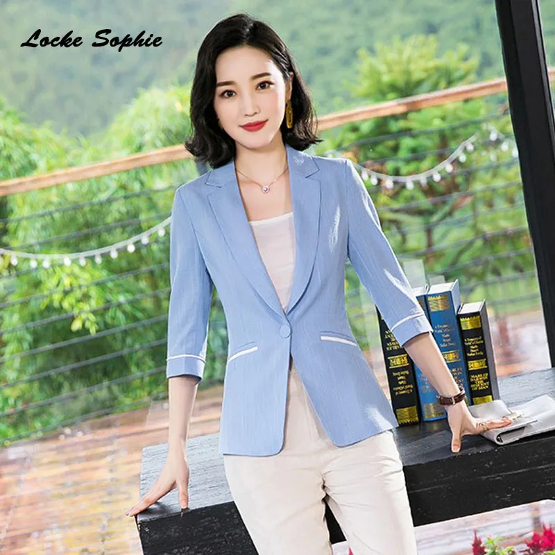 1pcs Women Plus size Blazers coats 2019Summer cotton blend Middle sleeve Slim fit Small Suits jackets ladies Skinny Blazers Suit