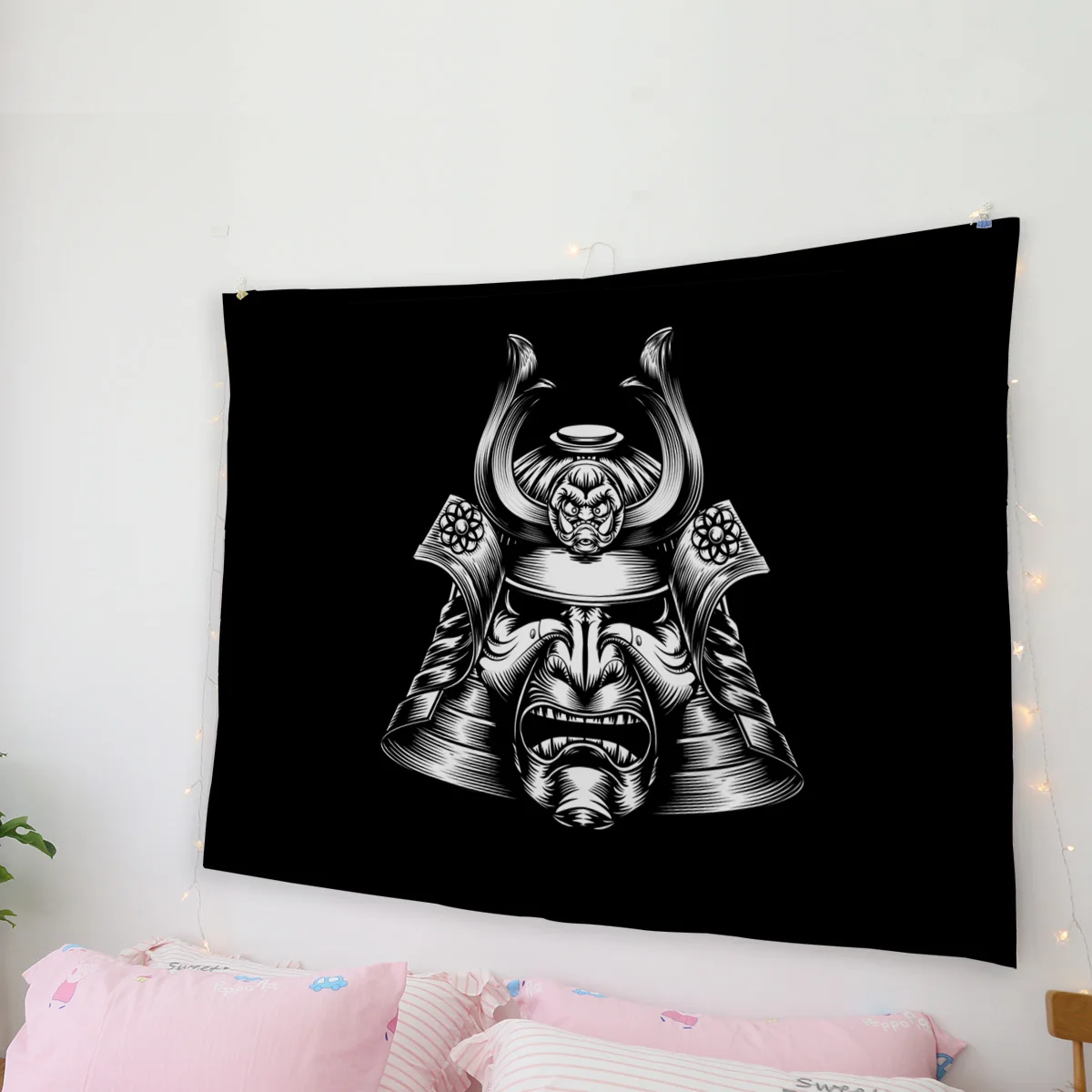 Goohome Japanese Samurai Mask Wall Hanging Tapestries Wall Decor Bedspread Curtain Bedding Blanket Throw Scarf Wrinkle-Resistant