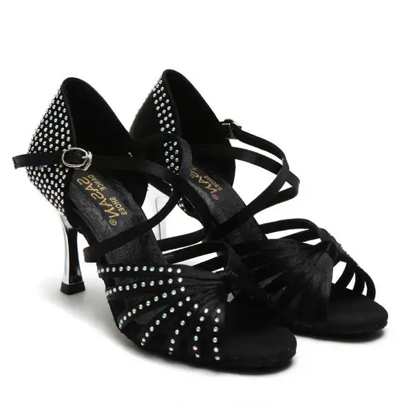 Стандартные танцевальные туфли вечерние Бальные Танцевальные Кроссовки со стразами для фитнеса дышащие женские аэробики обувь для учительницы SASAN S-125 - Цвет: Black heel 85MM