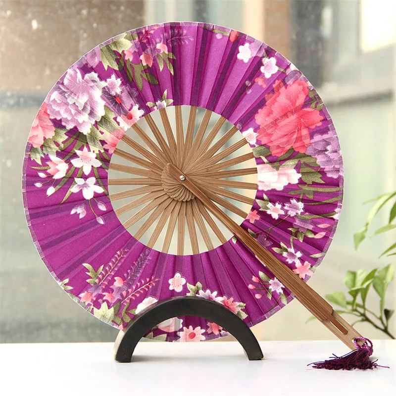 

50pcs Free Shipping Flower Pattern Round Windmill Bamboo Hand Pocket Fan Personalized Wedding Guests Gifts
