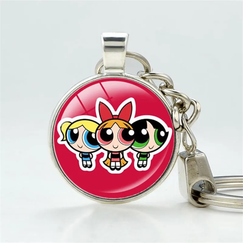 

New Cartoon Network Powerpuff Girls Keychains Cute Keychain for Couples Jewelry Mother and Daughter Key Chain Gifts