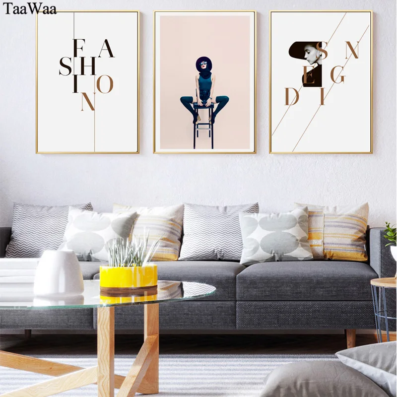 

TAAWAA Fashion Girl Nordic Canvas Poster and Print Minimalist Art Abstract Painting Wall Pictures for Living Room Home Decor