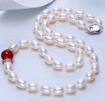 

free shipping Genuine Natural natural red green white pearl necklace