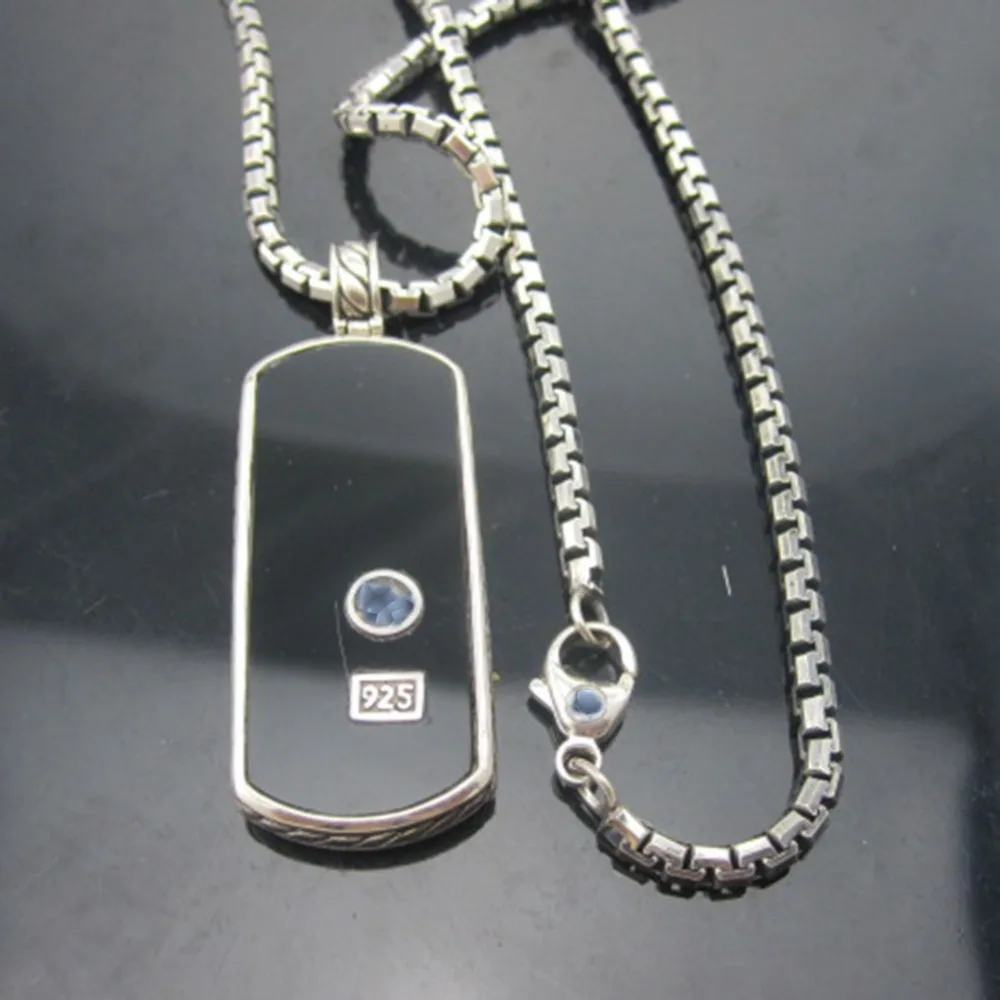 Solid 925 пробы серебряные ювелирные изделия для мужчин черный оникс Dog Tag цепочки и ожерелья дизайн jewelry мужской кулон ожерелье День отца подарки