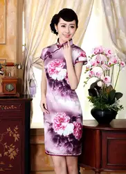 Шанхай история топ-класса Cheongsam шелк китайское традиционное платье для женщины Пион печати платье Ципао