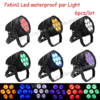 

6pcs Outdoor 7x18w RGBWA UV 6in1 126W stage light waterproof Multi-Color dmx led par light IP65