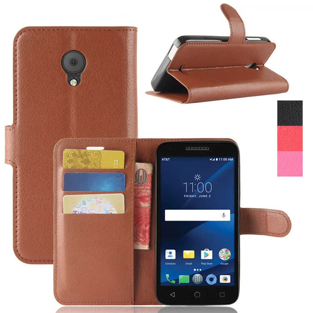 Чехол книжка из искусственной кожи с отделением для карт и подставкой Alcatel