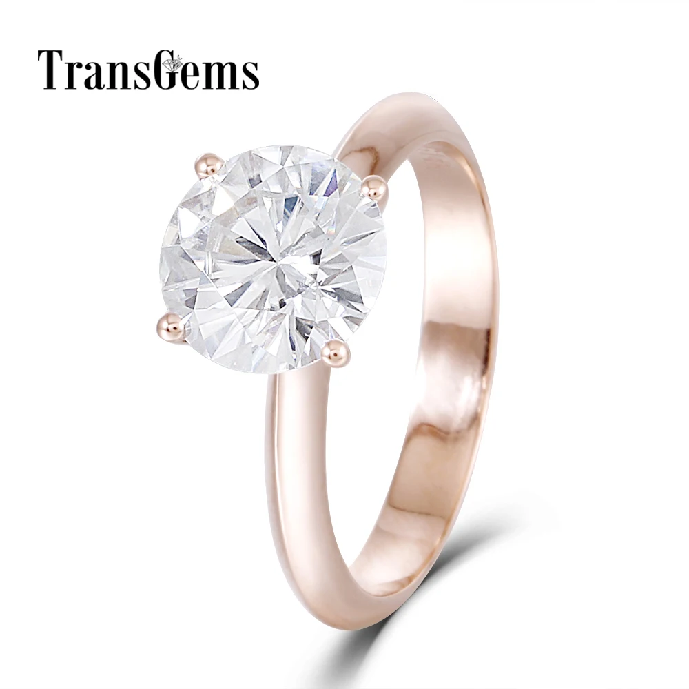 

Transgems Solid 14K 585 Rose Gold Center 2.5ct 8.5MM F Color Moissanite Ring for Women Test Positive as Diamond