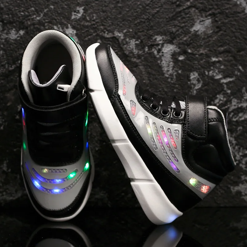 High Quality Kids Led Shoes Children High Top USB Charge Light Up Girls Shoes With Lights Boys Sports Sneakers High Quality Kids Led Shoes Children High Top USB Charge Light Up Girls Shoes With Lights Boys Sports Sneakers