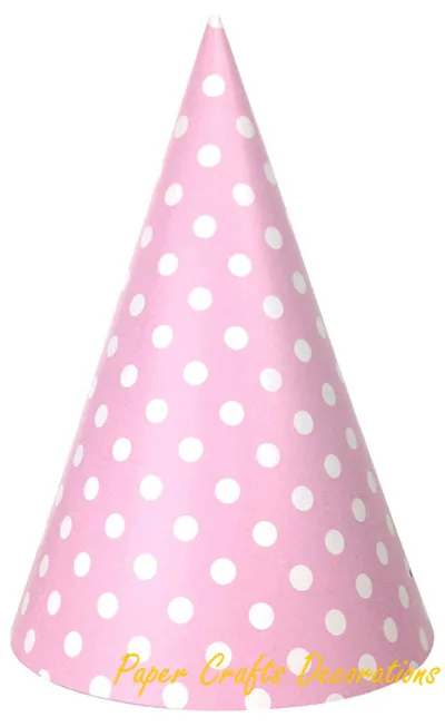 12 шт./лот 20 см * 13,3 см Baby Pink горошек вечерние Бумага конический Шапки вечерние шапки для девочек на день рождения Детские душа вечерние