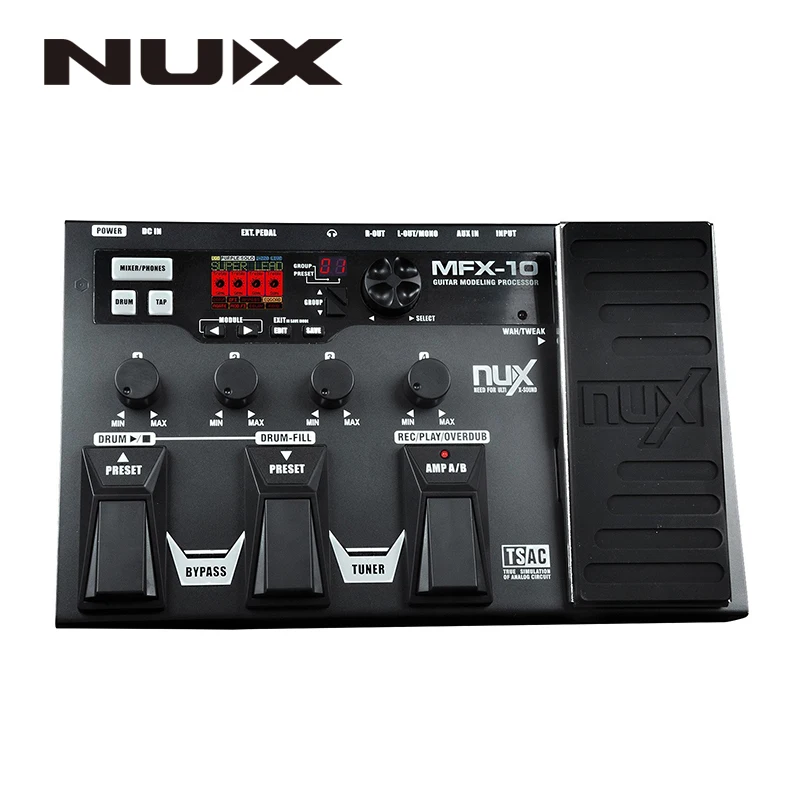 NUX MFX-10 мульти-процессор эффектов гитарная педаль, 55 типов эффектов, AUX-in, ЖК-дисплей