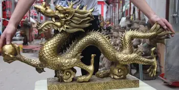 

Chinese Bronze Copper Fenghshui Auspicious Fly Dragon Hold Bead Statue Sculpture