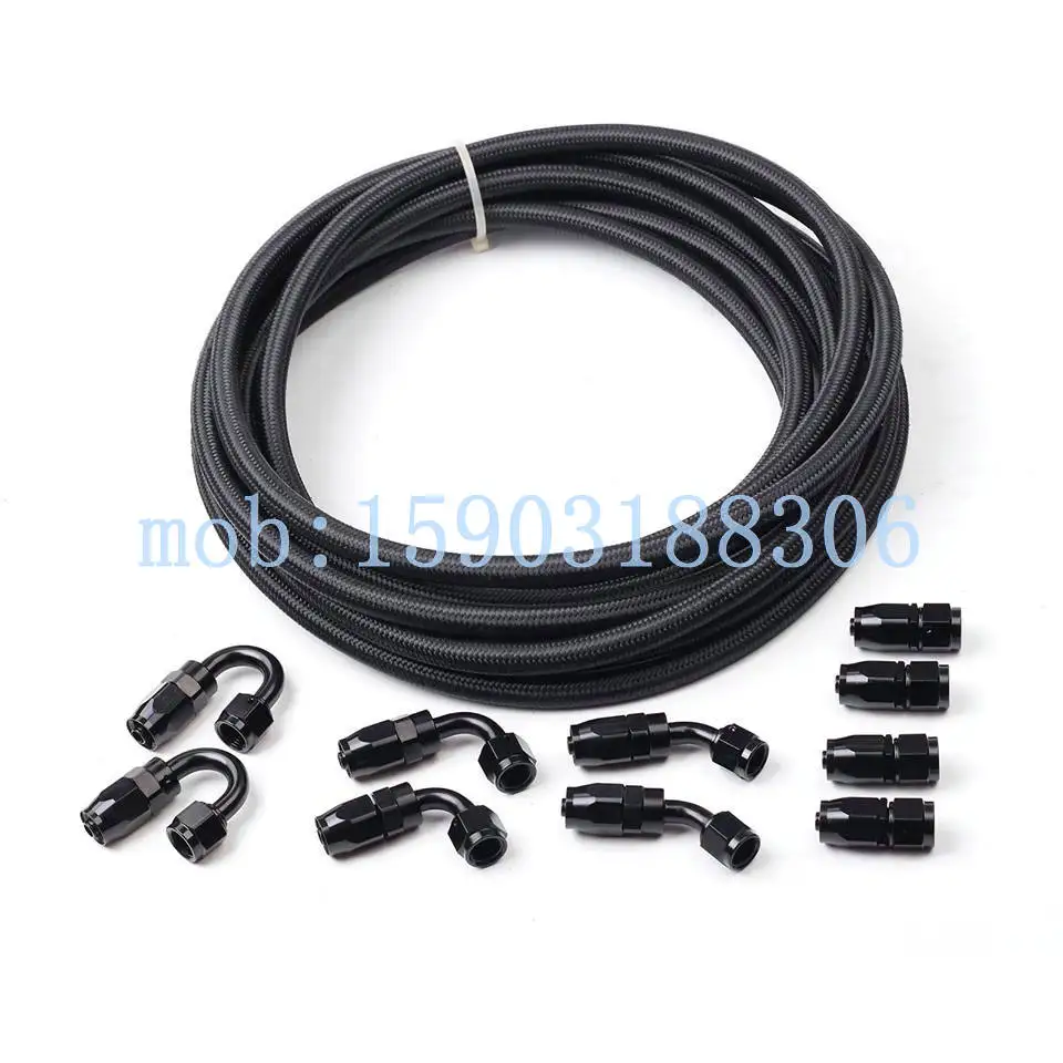 

AN6 Swivel Fittings Fuel Pipe Oil Cooler Hose Fittings 0/45/90/180 Degree Adapter Fittings Black Nylon Braided Fuel hose