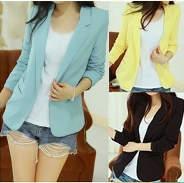 

New 2018 European Candy Color One Button Women Jacket Women Coat Women Suit Foldable Jackets Women Clothes Suit