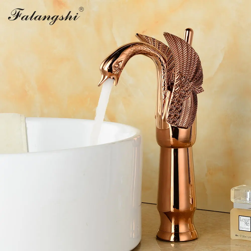 Bathroom Faucets Golden Finish Cold And Hot Water Luxury Swan Design Washbasin Taps Vanity Vessel Sink Mixer Taps WB1026