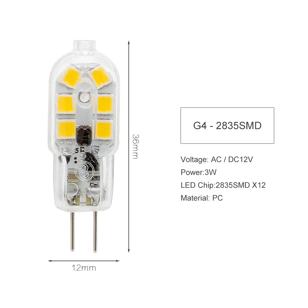 Универсальный AC DC 12 В мини G4 светодиодный светильник со стеклянной нитью, силиконовая лампа, светильник для дома, кухни, капота, светильник, люстра - Испускаемый цвет: 2835SMD - 3W
