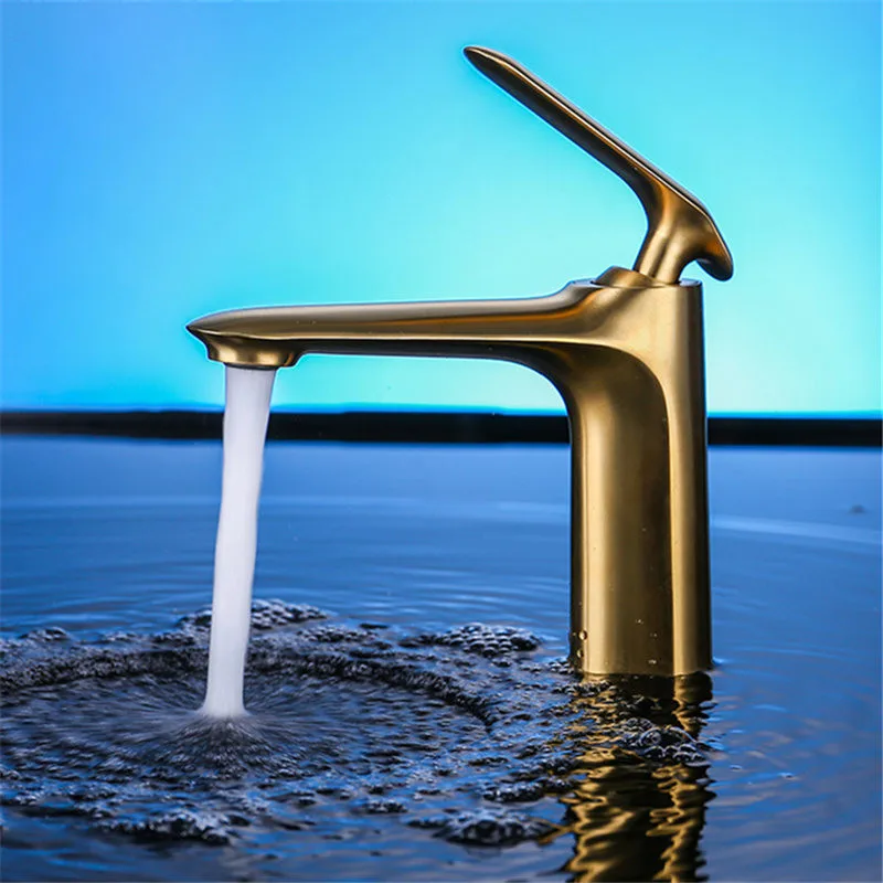 Basin Faucet Total Brass Bathroom Brushed Gold Luxury Modern Sink Mixer Tap Single Handle Fine quality Torneira | Обустройство дома