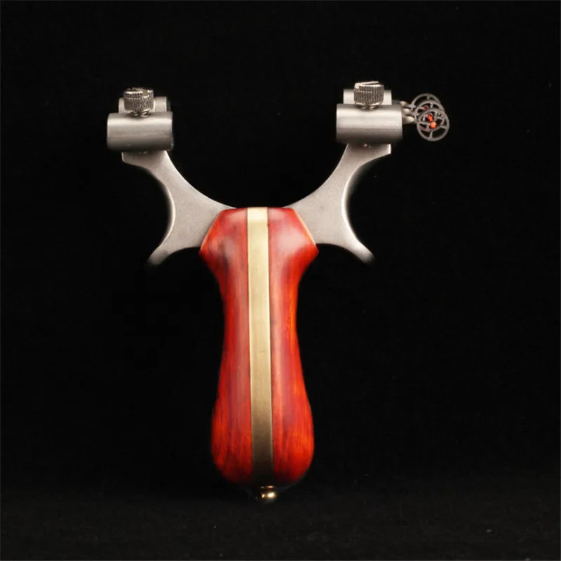 

Hunting Slingshot Stainless Steel Catapult Moving Bow Head Wooden Handle Outdoot Shooting with Flat Rubber Band