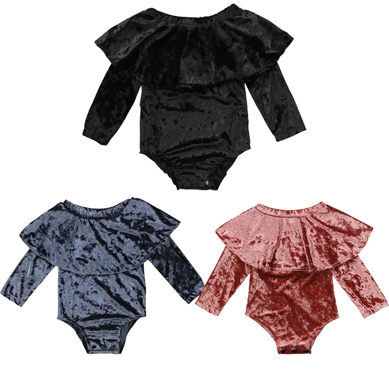 

Fashion Newborn Toddler Baby Girl Clothes Long Sleeve Off shoulder Cape Collar Velvet Baby Bodysuit Jumpsuit Outfit Tops Clothes