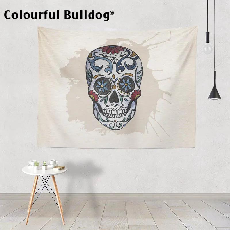 

Colored Mexico Skull Wall Hanging Tapestries Red Heart Pattern Cross Rose Living Room Wall Art Tapestry Decorative Home Tapestry