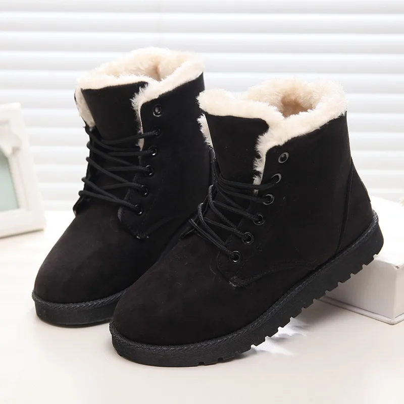 Новые зимние ботинки; плюшевые теплые женские ботильоны; женская зимняя обувь; женские зимние ботинки; женская обувь; botas Mujer - Цвет: Black