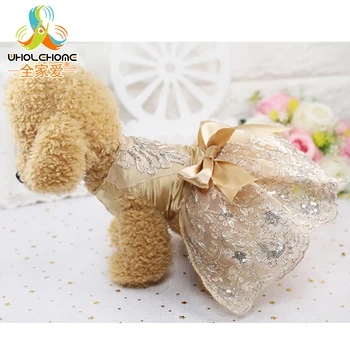 

Embroidered Silk Lace Dog Summer Dress Cute Pink Champagne 2 Colors Wedding Guipure Dress Pet Clothes York Dog Costume