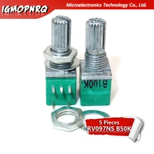 5 pces rv097ns b50k 50k 5pin único potenciômetro ligado com um interruptor amplificador de áudio potenciômetro de vedação 15mm RV097NS-B50K