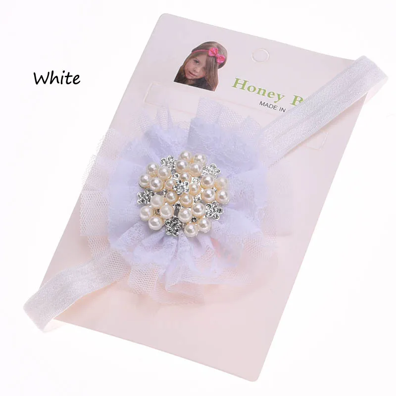 1 шт. повязка на голову, кружевные цветы, дешевые украшения для волос для новорожденных, банты для волос, лента для крещения, подарок для душа - Цвет: White