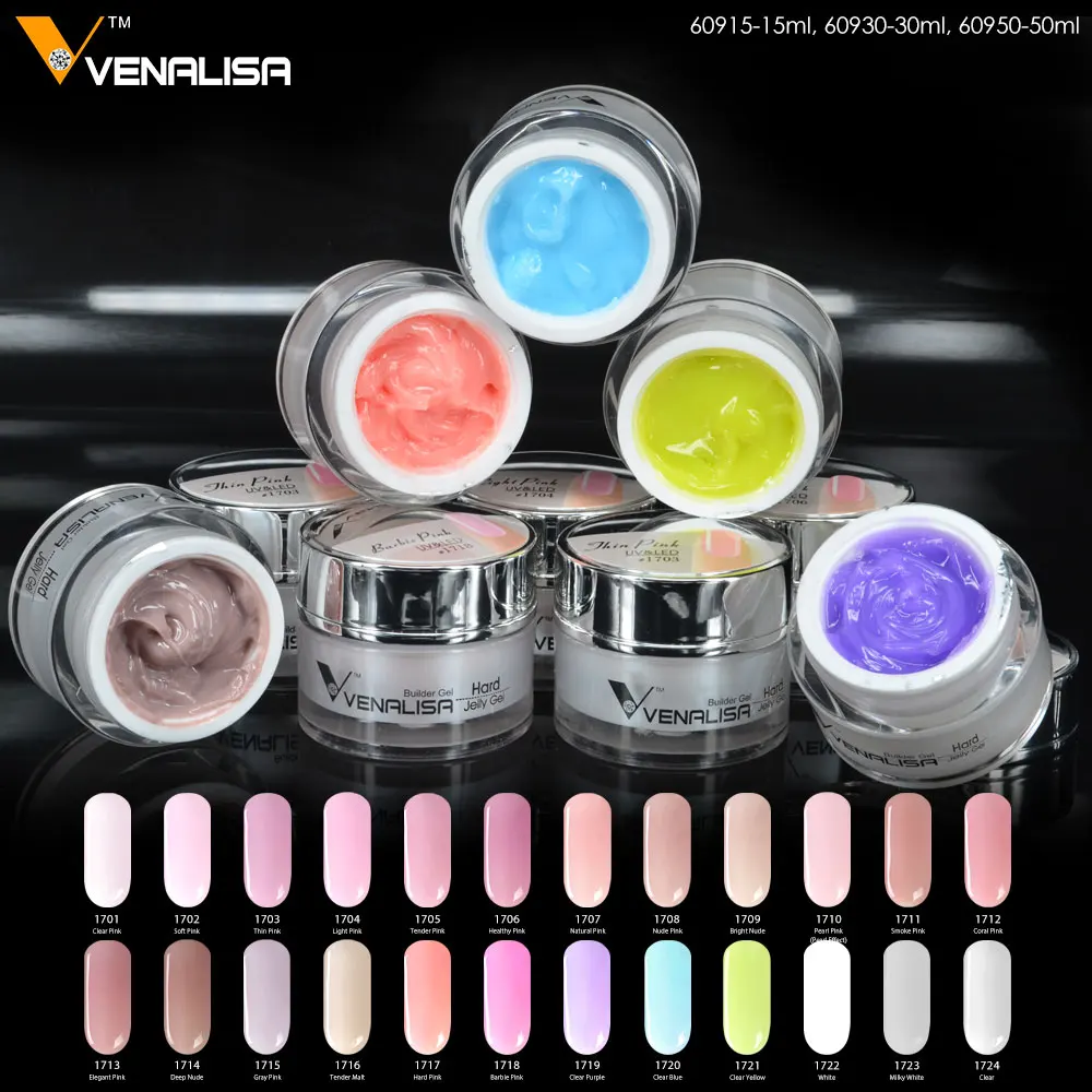 #60930 VENALISA 30 مللي 24 اللون CANNI مسمار الفن مانيكير واضح الوردي الطبيعي التمويه الصلب هلام منشئ الفرنسية مسمار تمديد هلام