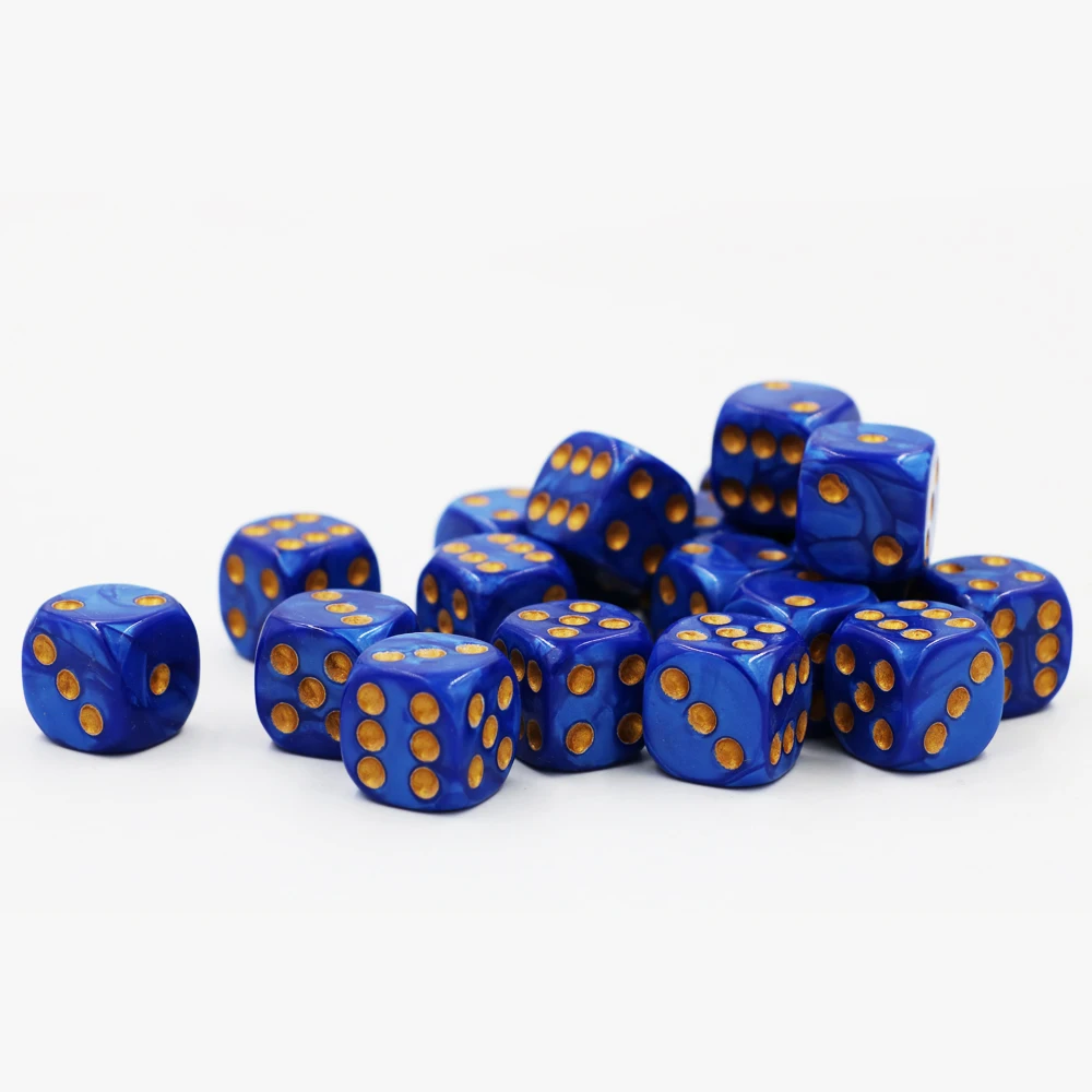 100pcs/lot Acrylic Marble Pattern Dice 16mm 16 Round Corner Blue Gold