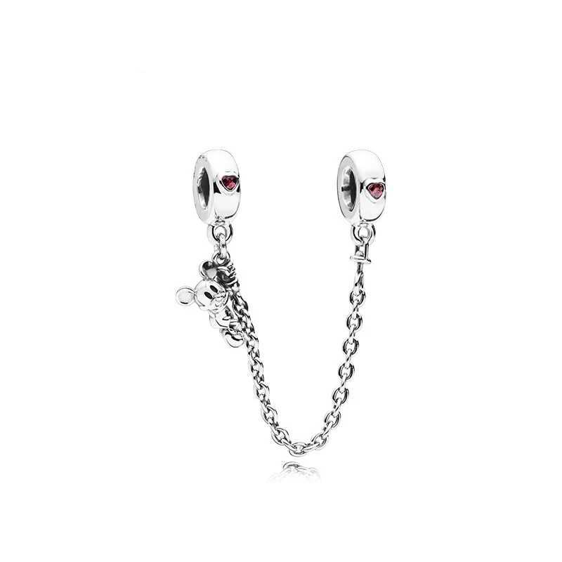 

New Fashion Crystal Love Heart Mickey Mouse Pendant Safety Chain Beads Fit Pandora Charm Bangles for Women DIY Making Jewelry