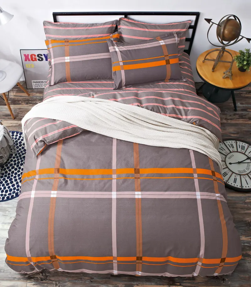 Grid stripe Bedding Set Simple fashion polyester cotton printing 4PC