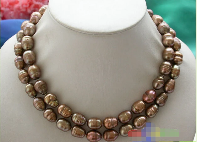 

33" 14mm coffee rice lines freshwater pearl necklace 14k-20 p3045^^^@^Noble style Natural Fine jewe FREE SHIPPING
