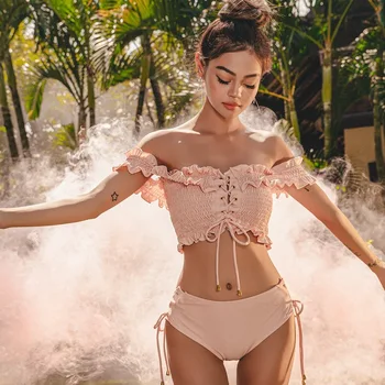 

Swimsuit For Girls Bathing Suit Women Woman Bikini Swimwear 2019 Korea Female Pure Color High Waist Sexy Spot Solid Polyester