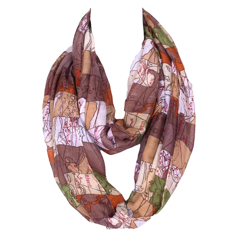 

2019 Fashion Lightwegith Infinity Women Scarfs World Map Print Polyester Loop Scarves Large Ring Gifts Scarf 180*90cm