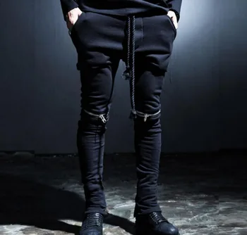 

27-44 !Autumn new men's clothing casual pants personality zipper decoration taper skinny pants plus size Men trousers !