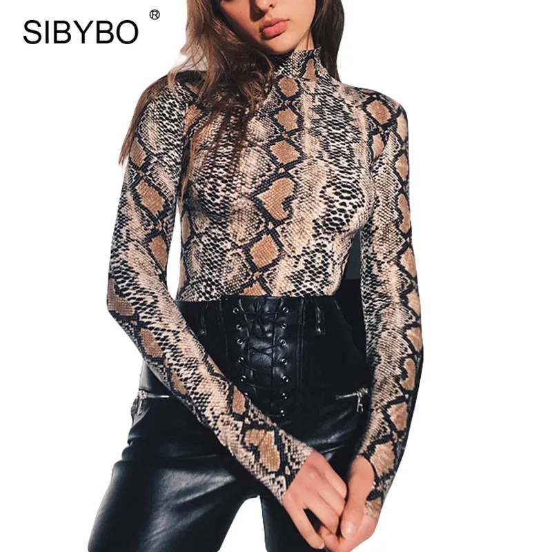 

Sibybo New Fashion Snake Print O Neck Bodycon Bodysuits Sexy Night Club Bandage Rompers Women Jumpsuits Full Sleeve Playsuits