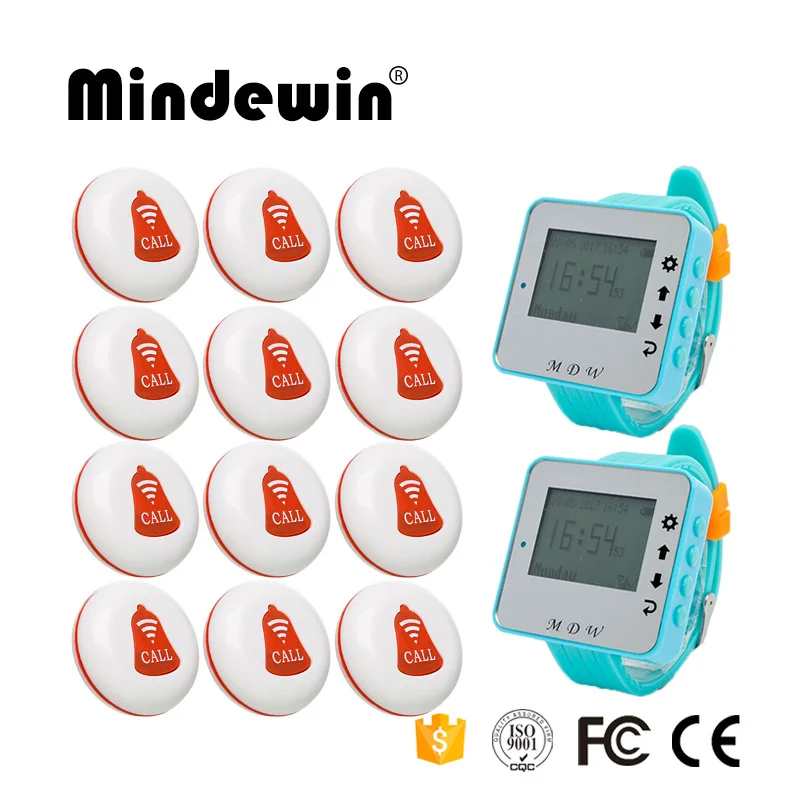 Mindewin Restaurant Pager 12PCS Service Call Button M-K-1 and 2PCS Wrist Watch Pager M-W-1 Wireless Waiter Calling System Mindewin Restaurant Pager 12PCS Service Call Button M-K-1 and 2PCS Wrist Watch Pager M-W-1 Wireless Waiter Calling System