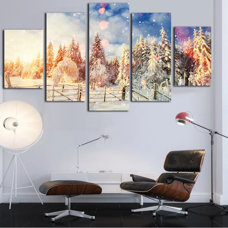 

5 panel high quality the winter Canvas Painting Large Wall Pictures For Living Room Custom no frame Direct Selling