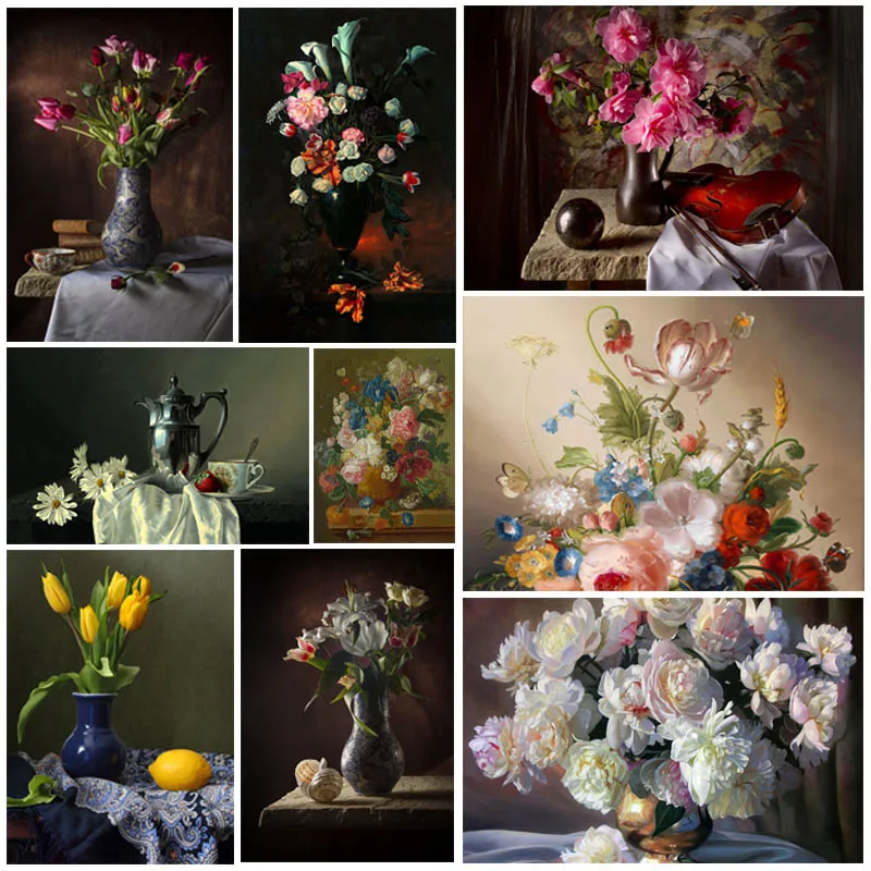 

5d Diy Diamond Painting Full Drill Square Diamant Painting Flower Vase Diamond Embroidery Peony/Tulip Art Home Mosaic Decor Z77