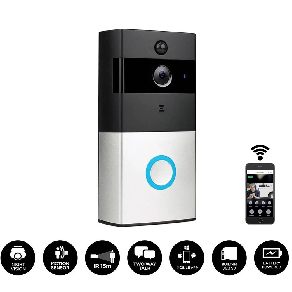

FREDI Wireless WiFi Video Doorbell 720P Home Security Doorbell Camera Two-Way Audio Night Vision Video Intercom Door Bell Camera